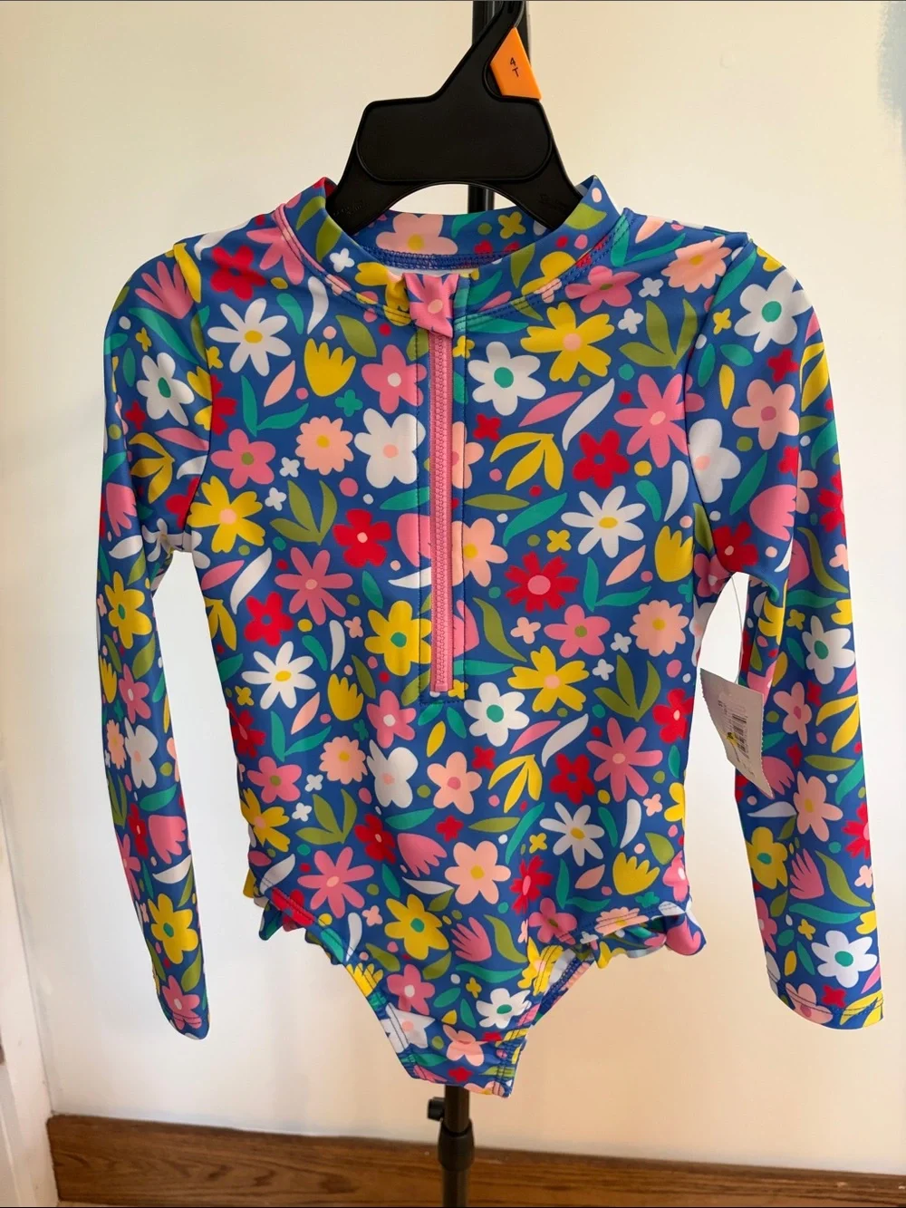 Lot of 2 Girls Long-Sleeve Rash Guard Swimsuits-NWT Size 4T-Floral and Tie Dye